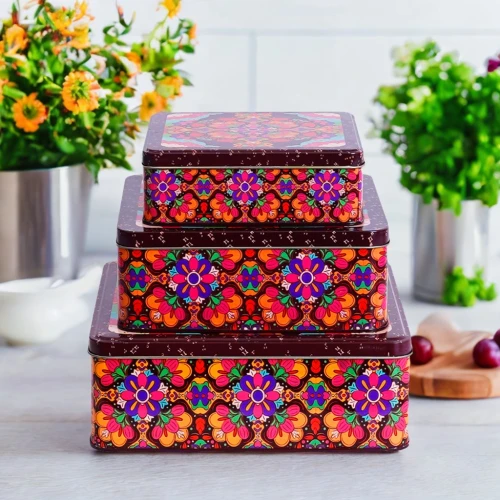 Dark Brown Storage Tin Box Set of 3